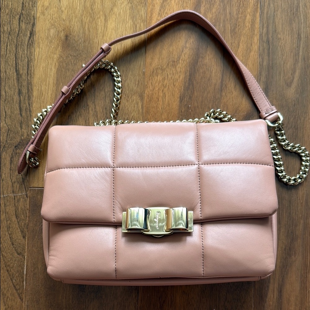 Pink Quilted Leather Shoulder Bag